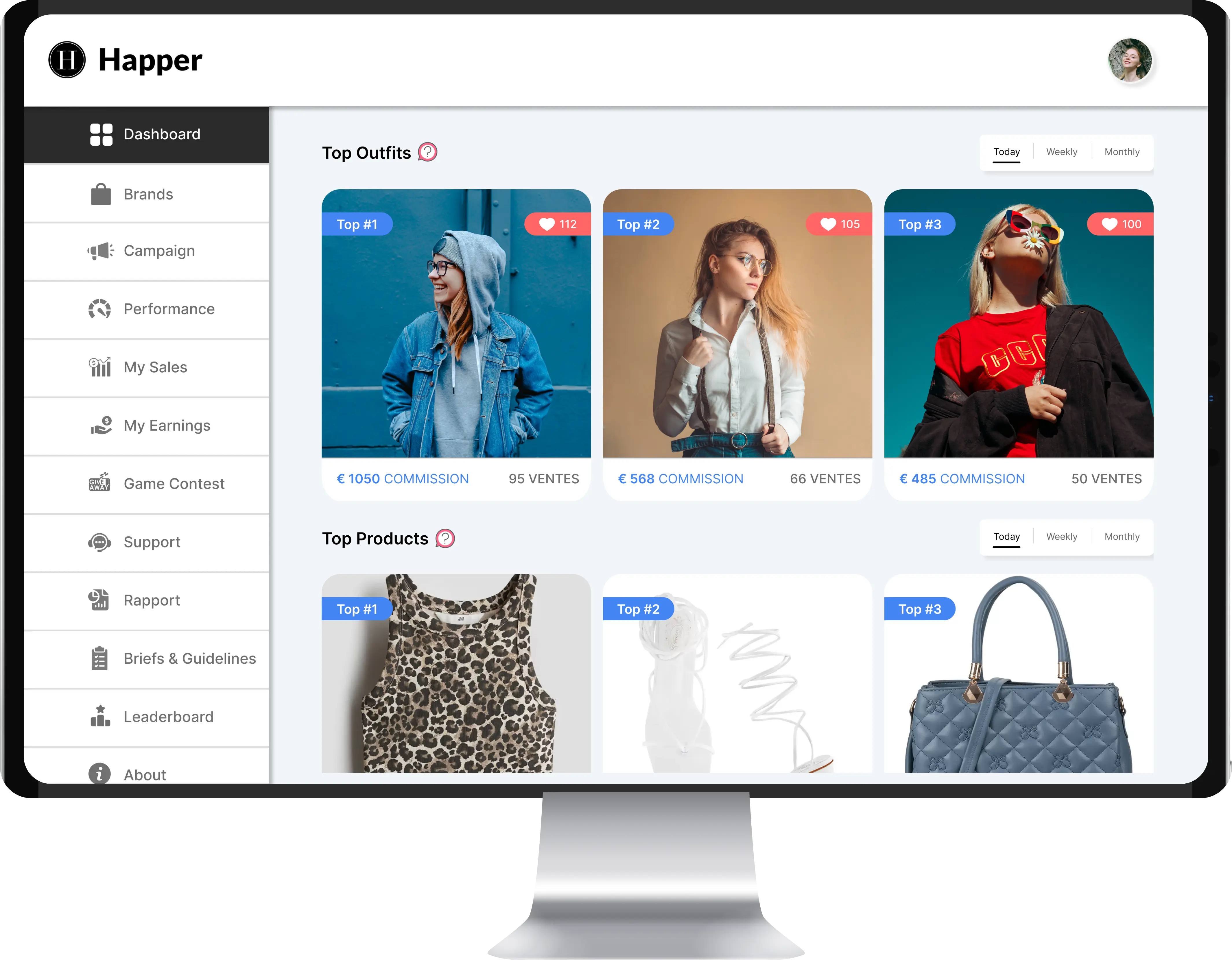 Happer app preview on desktop